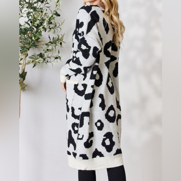 NEW BiBi Leopard Print Open Front Longline Oversize Cardigan Sweater - Picture 5 of 6